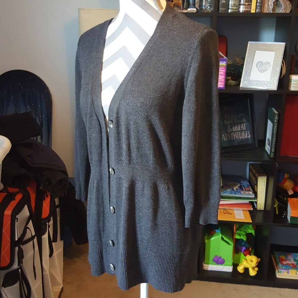 Ann Taylor 3/4 sleeve charcoal cardigan sweater